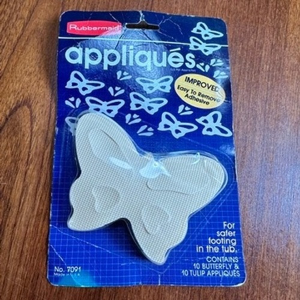 Rubbermaid Vintage Butterfly Tulip Bathtub Appliques Non-Slip Almond 7091 NEW
